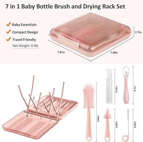 Miniatura 2 de Juego de cepillos para biberones, juego de limpiador 7 en 1 con estante de secado de biberones, cepillo de silicona para botellas, cepillo para