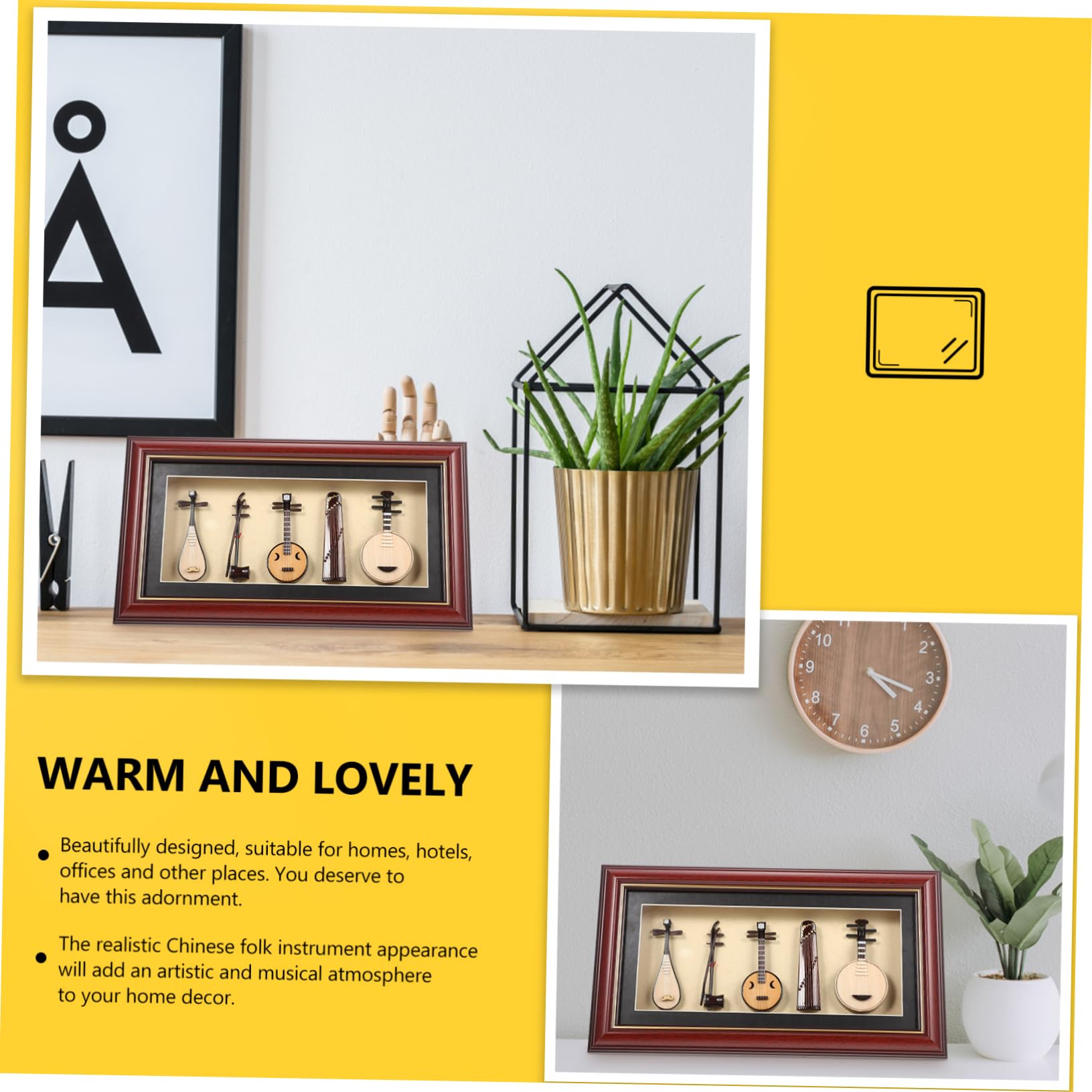Ciieeo Set di Strumenti Musicali Folk Mini Realistici 5 Pezzi | Set 1, Legno Plastica Pvc, Atmosfera Artistica e Musicale, per Ristoranti e Decorazione da Tavolo