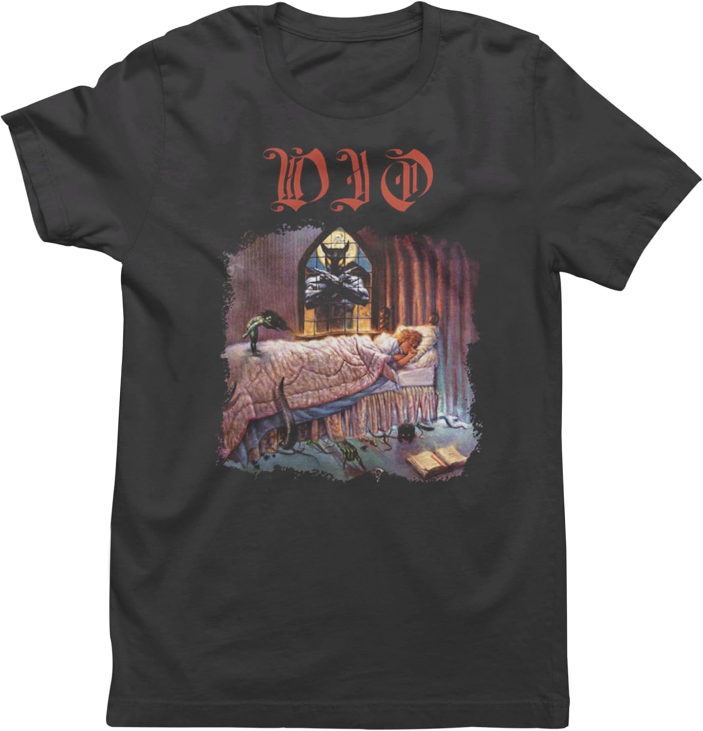 Dio T-Shirt Dream Evil Front & Back Print Adult Black Short Sleeve T Shirt Vintage Style Graphic Tees