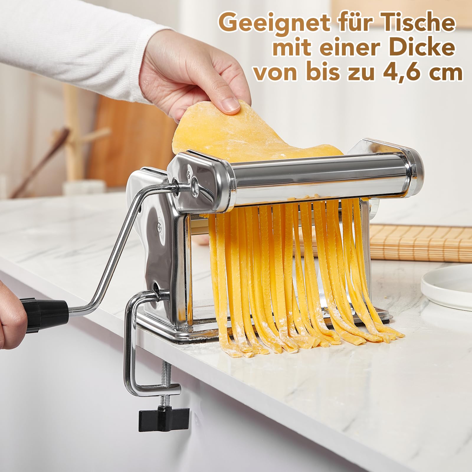 ROSSETTO Manuelle Nudelmaschine mit Trockner, Edelstahl Pastamaschine mit 9 Teigstärken, 2 Schnittbreiten,Für Lasagne, Spaghetti, Fettuccini, Ravioli-Ausstechern
