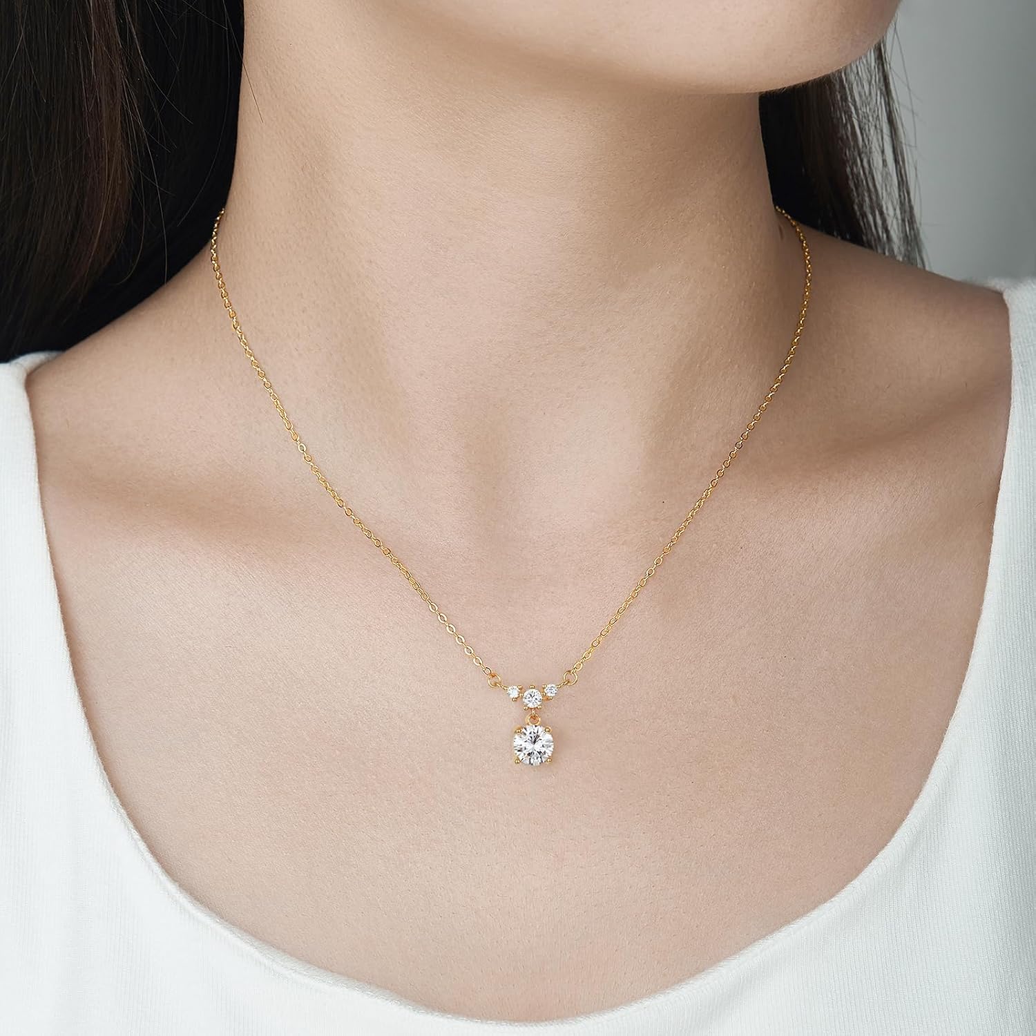 1-2CT Moissanite Necklace for Women, Lab Created Diamond Pendant, 18K White Gold Plated 925 Sterling Silver Necklace, Gifts for Women Wife Mom Jewelry, 18+2inch