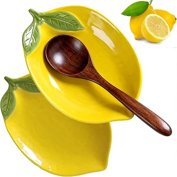 2 PCS Spoon Rests, Ceramic Spoon Rest, Cute Lemon Shaped Spoon Rests, Utensil Rest Spoon Rest Stove Top, Kitchen Cooking Spoon Holder for Counter Ladle Utensil Spatula Tong Rest - Set of 2