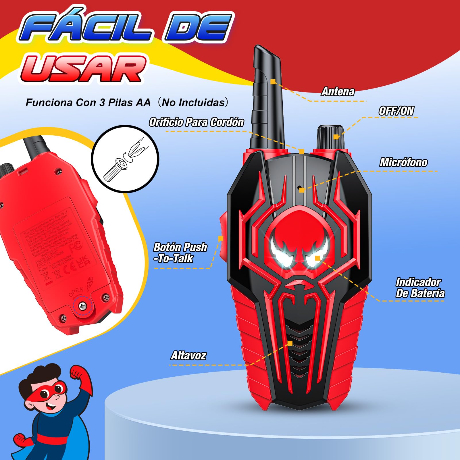 Toyokid Walkie Talkie Niños, Juguetes Niños 3 4 5 6 7 8 9 10 Años Walkie Talkie Regalo Niño 3 4 5 6 7 8 9 10 Años Juegos Exterior Niños Regalos Cumpleaños Niños Juguetes para Niños de 3-10 Años — view 6