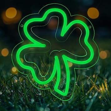 MissAudrey Go Irish Neon Sign, 8*9in Shamrock LED Light for Wall Decor, Dimmable USB/Battery Powered Neon Sign for St. Patricks Day, Bedroom, Bar, Man Cave, Irish Pride Decor, Gift for Fans & Alumni