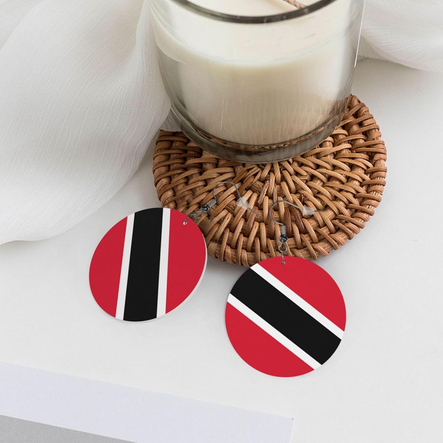 Trinidad And Tobago Flag Faux Leather Earrings For Women Lightweight Round Dangle Earrings Gift - Image 4