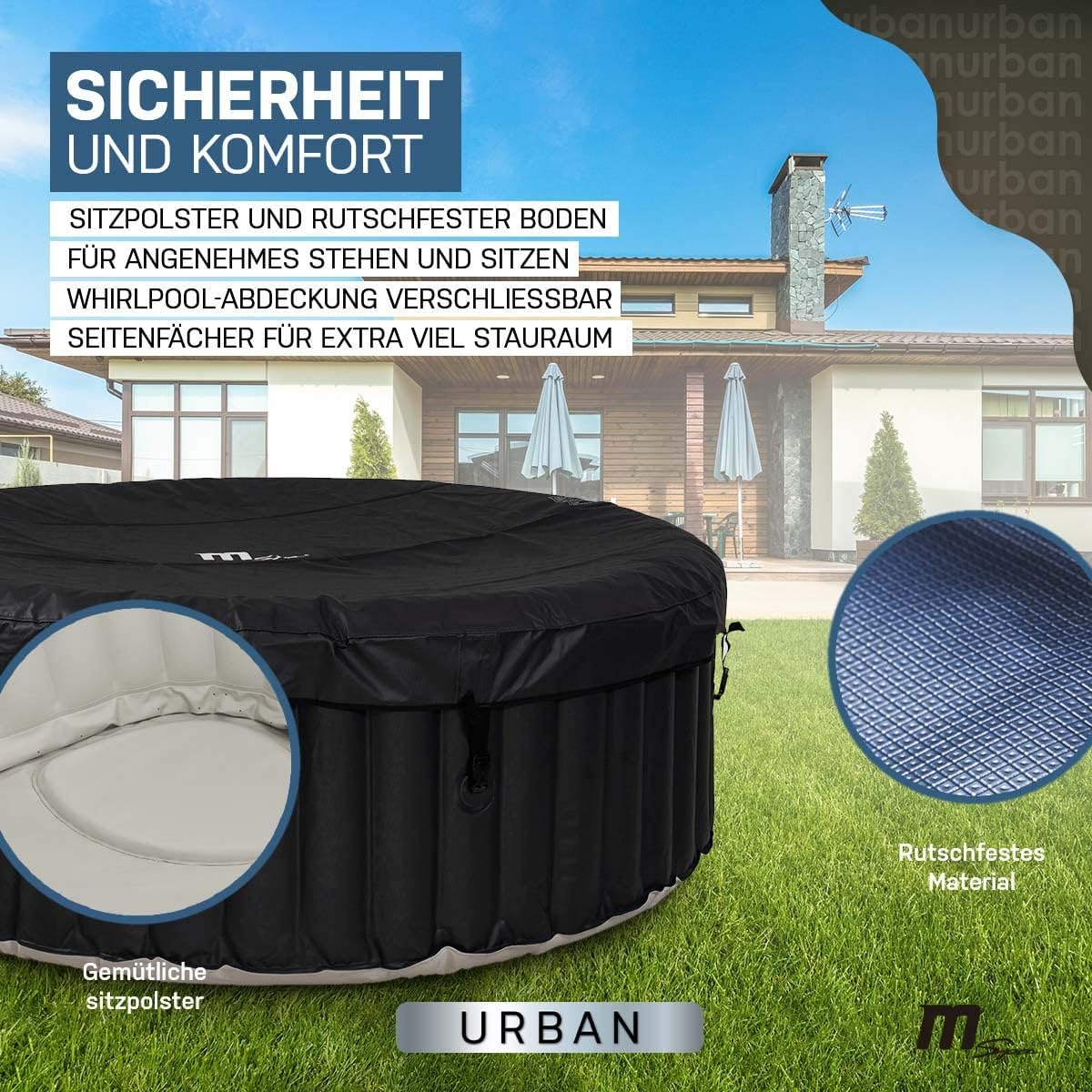 Miweba MSpa Rimba U-RB061 hot tub with cover and non-slip material detail