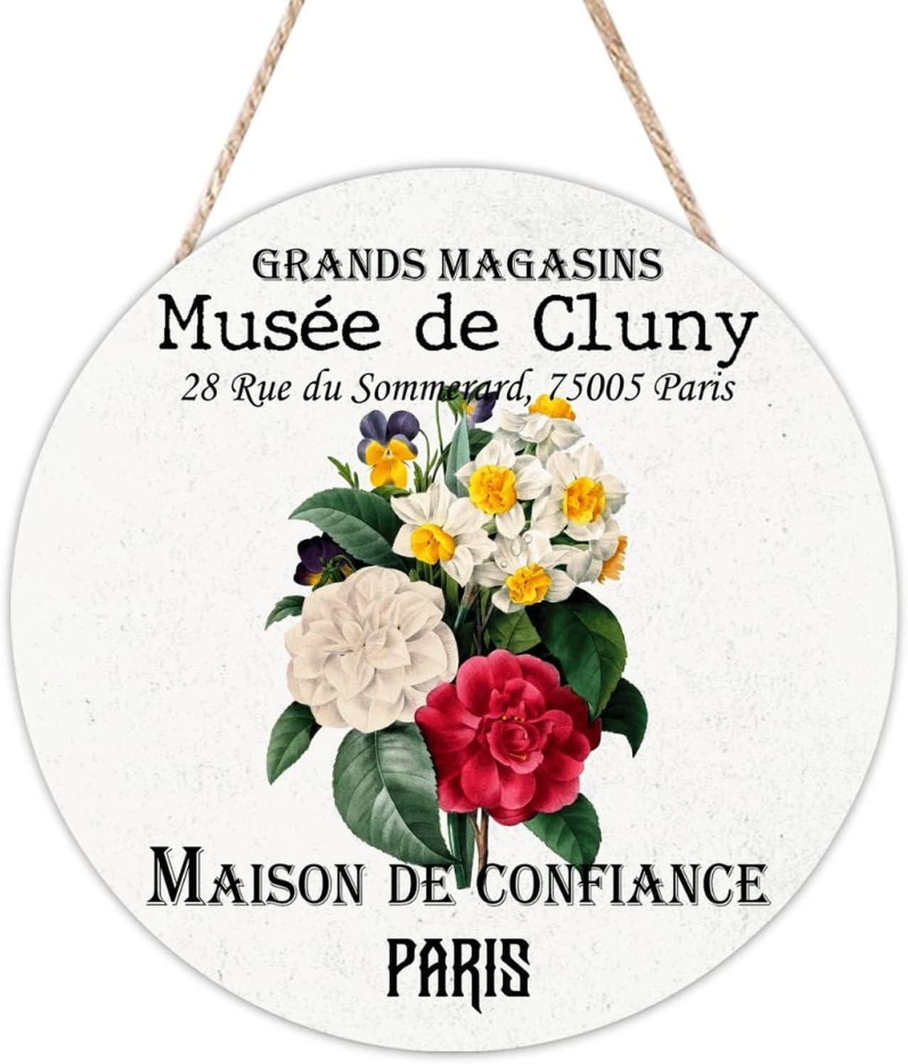 Old Paper Textures Wall Hanging Sign Plaque, Vintage Flower Wood Door Sign, Floral 16x16in Round Door Hanger Sign for Front Door Entryway Porch Bar Pub Housewarming Gifts