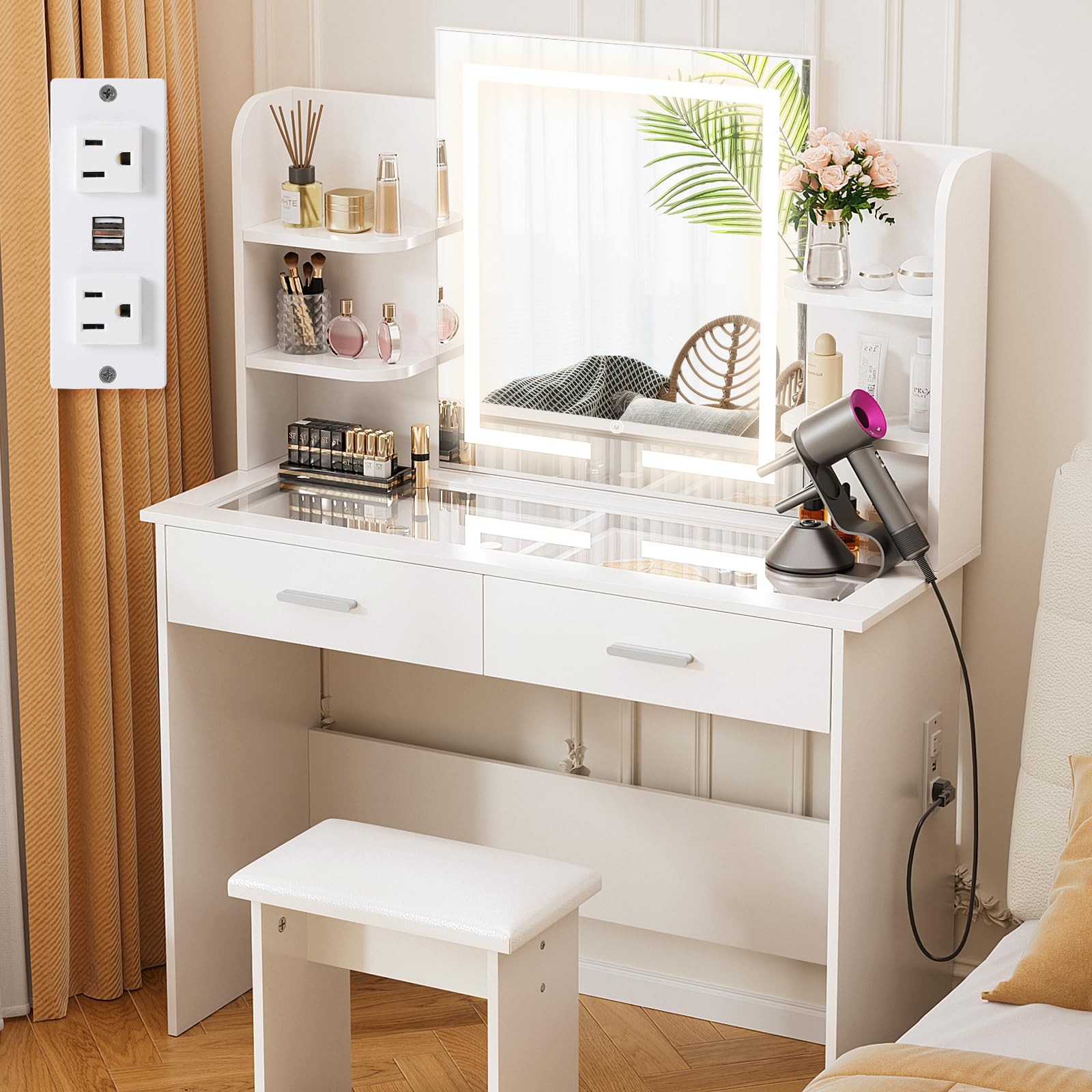 again専用ページ Black Vanity Hadulcet White Vanity Desk With Mirror And