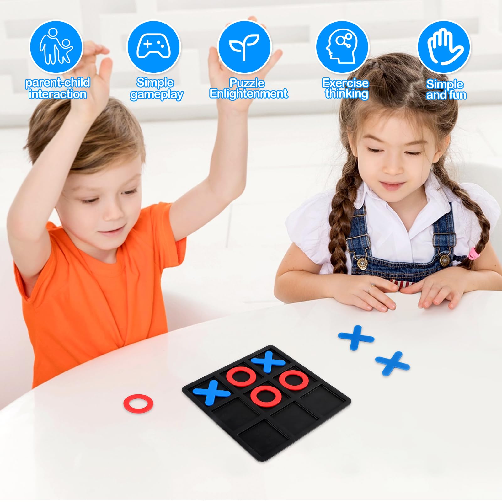 Tic Tac Toe Brettspiel Für Kinder Ab 3+ | 4 Spielvarianten | 16,5x16,5 Cm Brett | Fördert Denkfähigkeit & Eltern-Kind-Interaktion