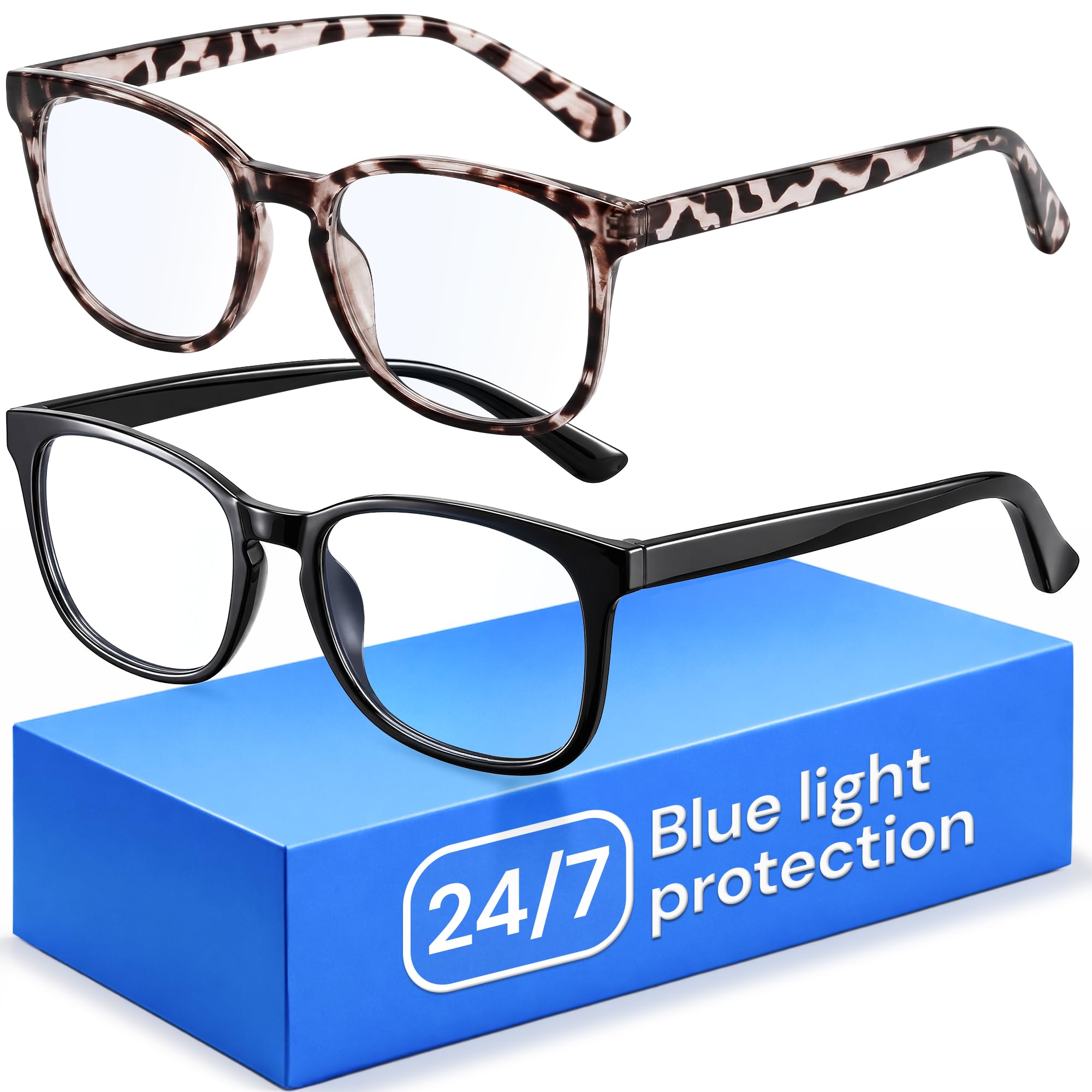 Gaoye Blue Light Blocking Glasses -Fashion Square Eyeglasses, Anti UV Ray Computer Gaming Glasses Blue Blockers for Women/Men Black + Leopard 2 Pack