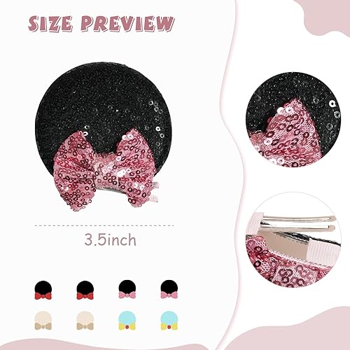 Miniatura 10 de CellElection 12 pinzas para el cabello con lentejuelas y orejas de ratón, pinzas para el cabello para mujeres y niñas, accesorios para el cabello