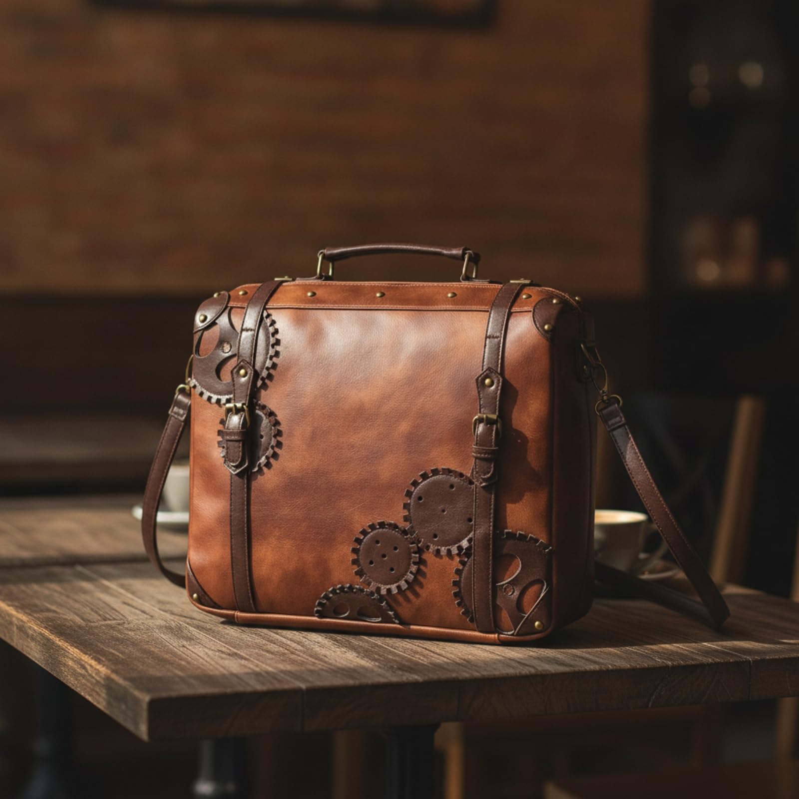 Harilla Bolso Bandolera Mujer Bolso Cruzado Mochila Bolsa Hombro Cartera Diseño Retro con Apliques Tipo Engranaje y Ribetes Múltiples Posiciones de Uso Adecuado para Ciudad Excursiones
