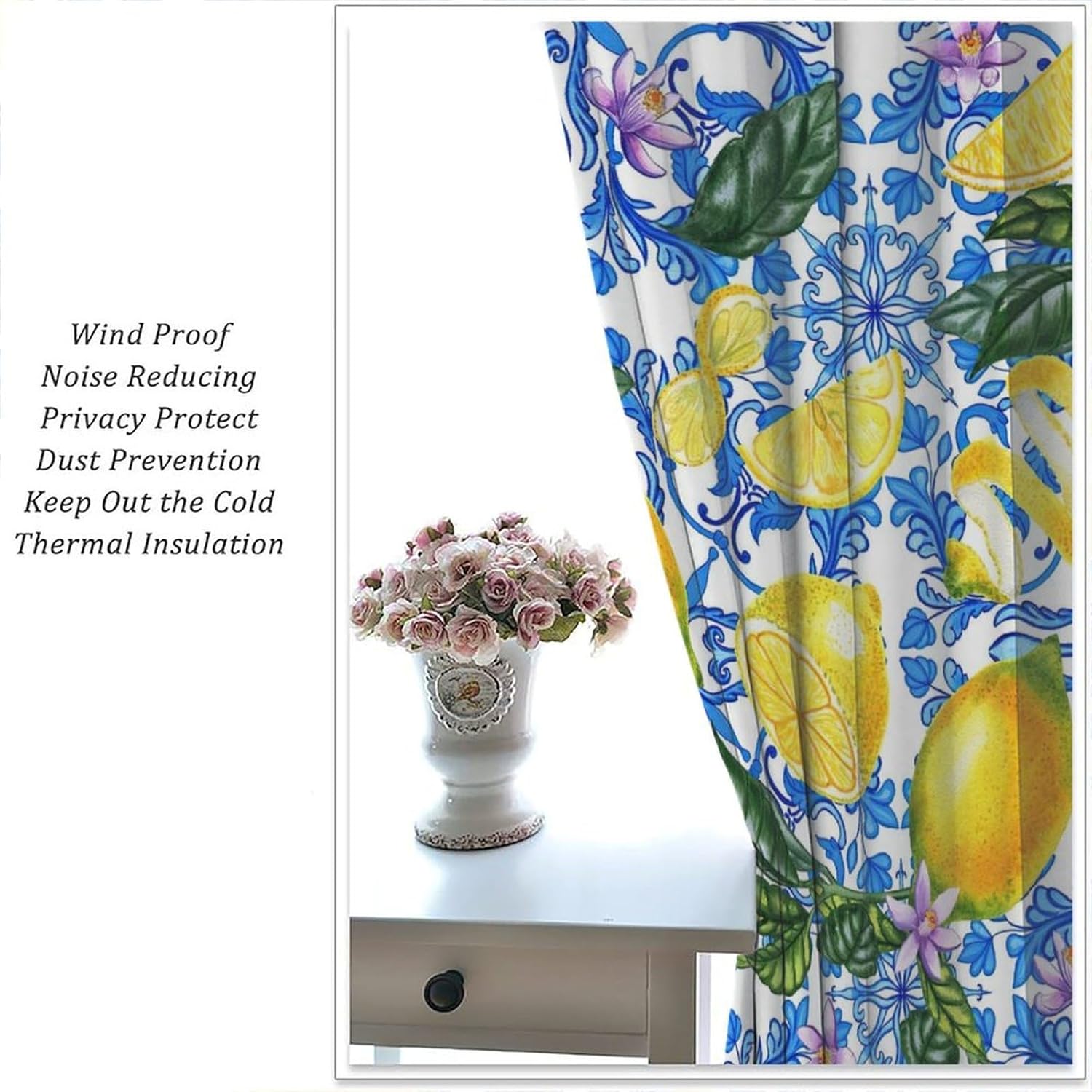 Yellow Lemon Blackout Window Curtains, Modern Plant Green Leaves Cute Fruit Farmhouse Window Drapes, for Living Room Bedroom Kitchen 21(W)*45(L) 2 Panels