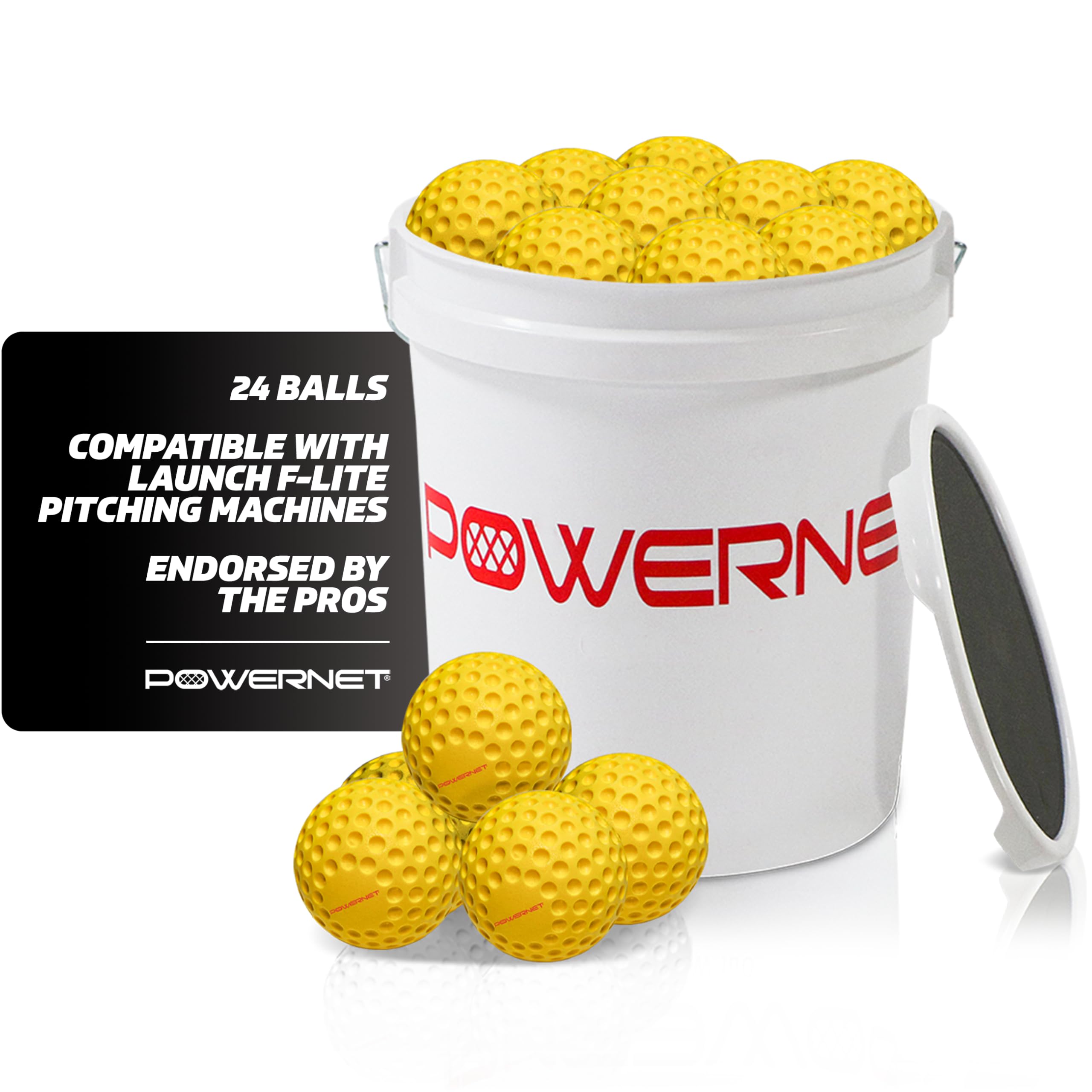 PowerNet Launch F-lite Ultra Light Dimpled Practice Balls Coaching Bucket Bundle for Pitching Machine, Baseball Softball