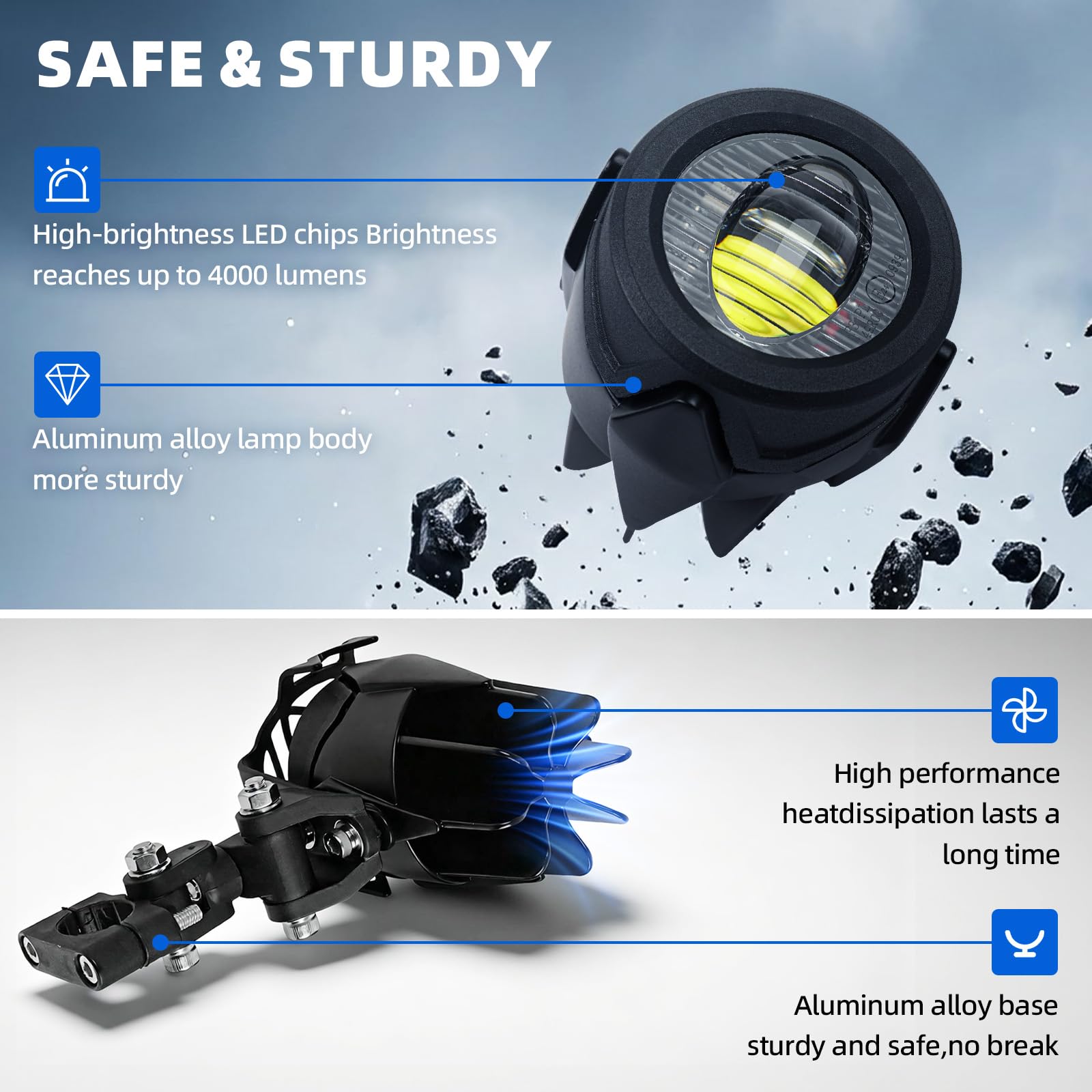 DREAMIZER Faretti Moto Supplementari LED 40W 4000LM, Faro Moto Omologati E IP67 Impermeabili, Luci Anteriori 9-60V Universali Compatibile con Scooter, Cross, E-Bike, Motoslitta, ATV, UTV