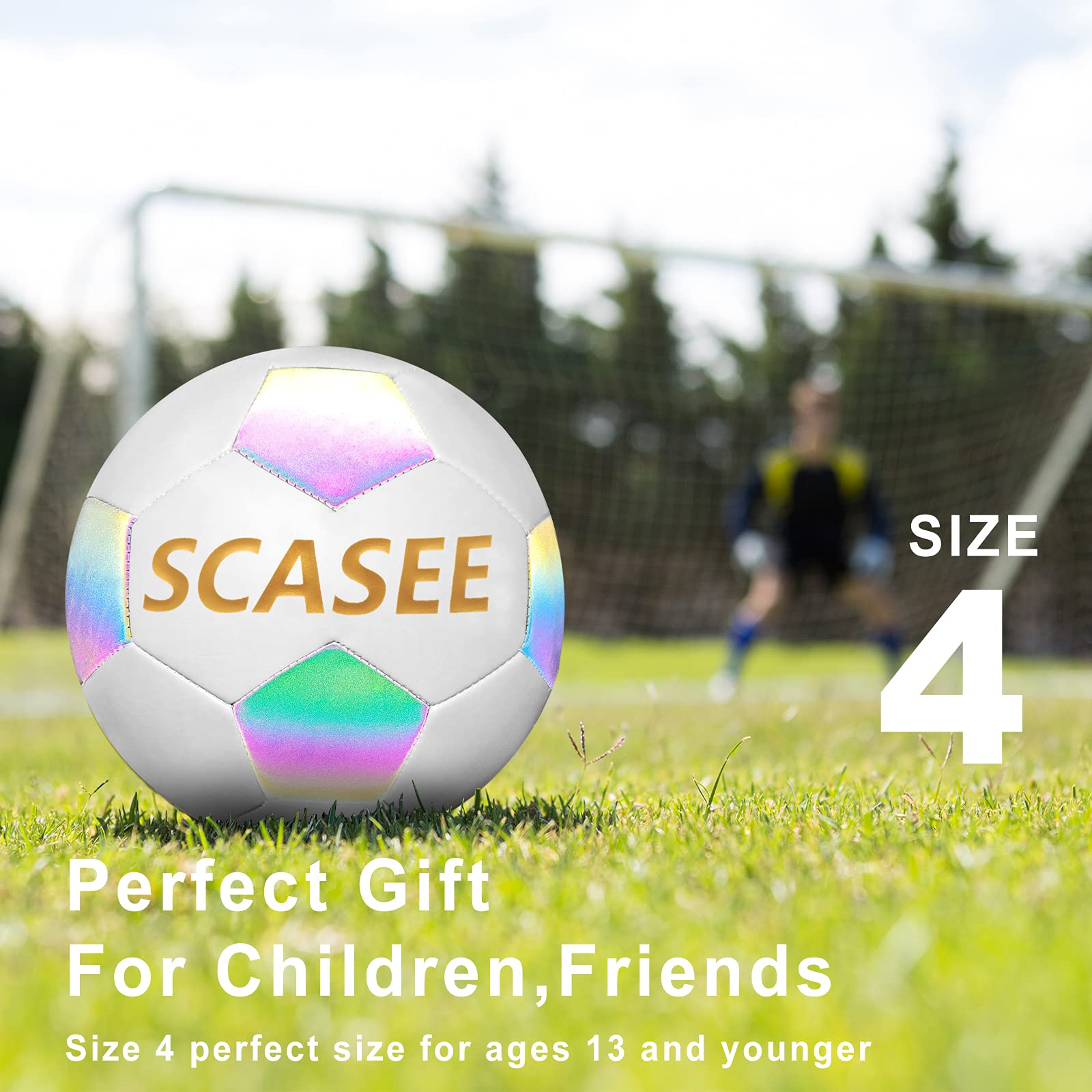 SCASEE Glow Soccer Ball-Flash Holographic Reflective and Leather Size 5 Soccer Balls (Adult/PRO)-Discoloration in The Sun-Gifts for Men Women Indoor Outdoor Soccer Training 2