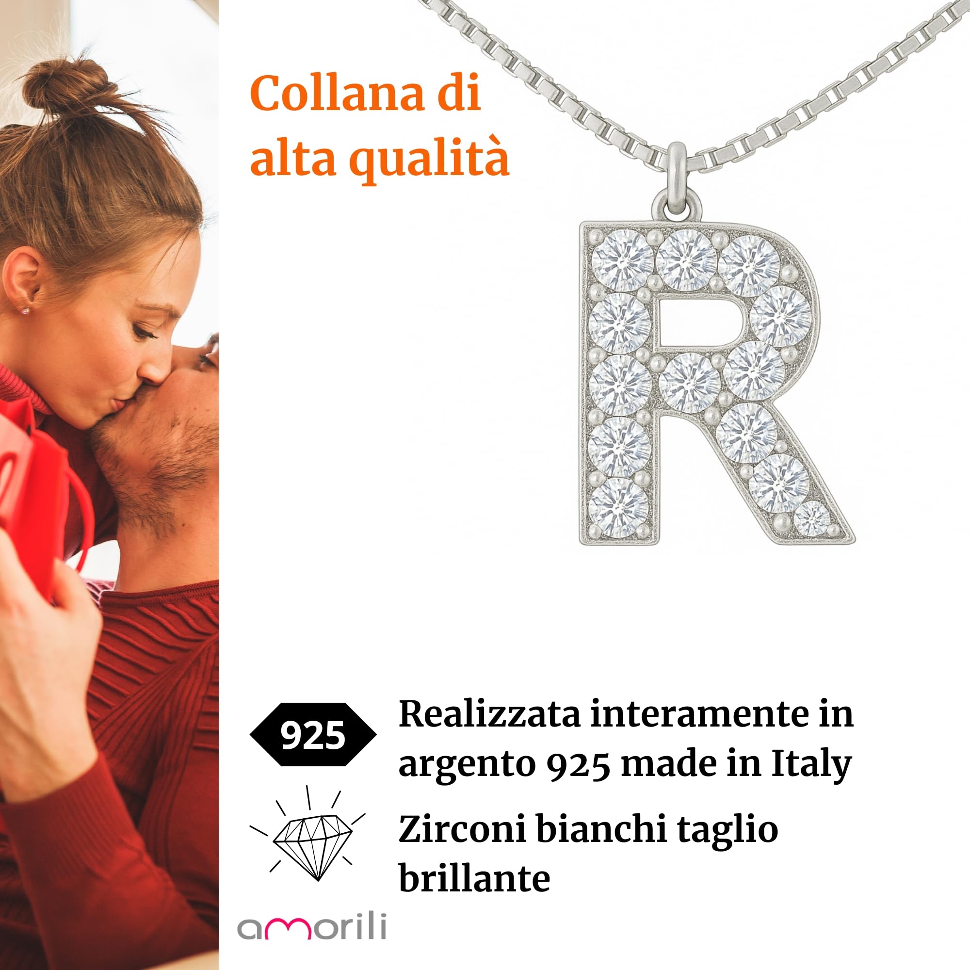 Collana Donna con Lettera Iniziale in Argento 925 e Zirconi Luminosissimi – Collana Elegante Personalizzata Idea Regalo