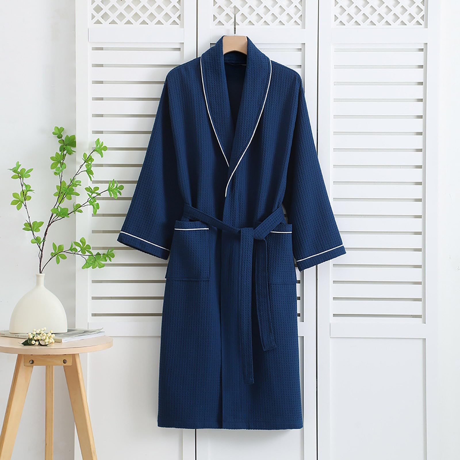 Genérico Albornoz ligero de tela tejida 2026 para mujer, corte informal, cuello en V, ideal para noches de verano, spa, hotel y parejas (Coffee, L)