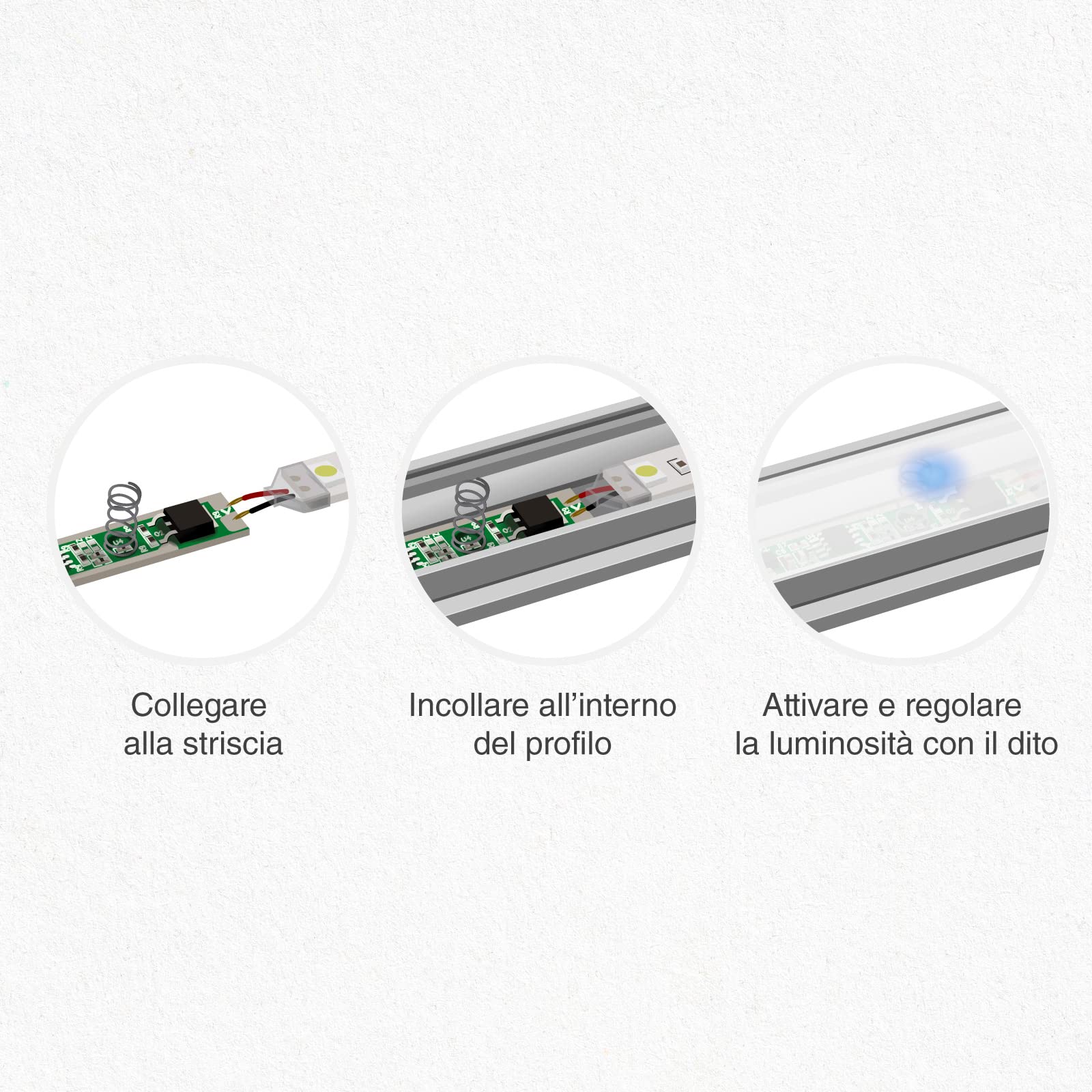 Eurocali Modulo Controller Dimmer Touch per Strisce LED Monocolore da 12V e 24V - Tecnologia Touch Regola intensità luminosa