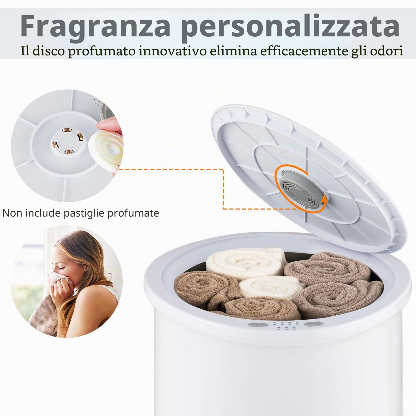 LIFEZEAL 23L Secchio Scaldasalviette Elettrico Bagno, 130℃, Rapido, Tempo e Temperatura Regolabili, Scalda Asciugamani, Salviette, Coperte, Vestiti, con Scatola Profumi, Auto-spegnimento (Bianco)