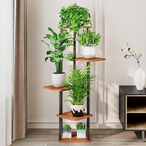 Miniatura 3 de AZERPIAN Soporte para plantas de 5 niveles de interior, estante de flores de metal para múltiples plantas, esquina, soportes altos para flores para