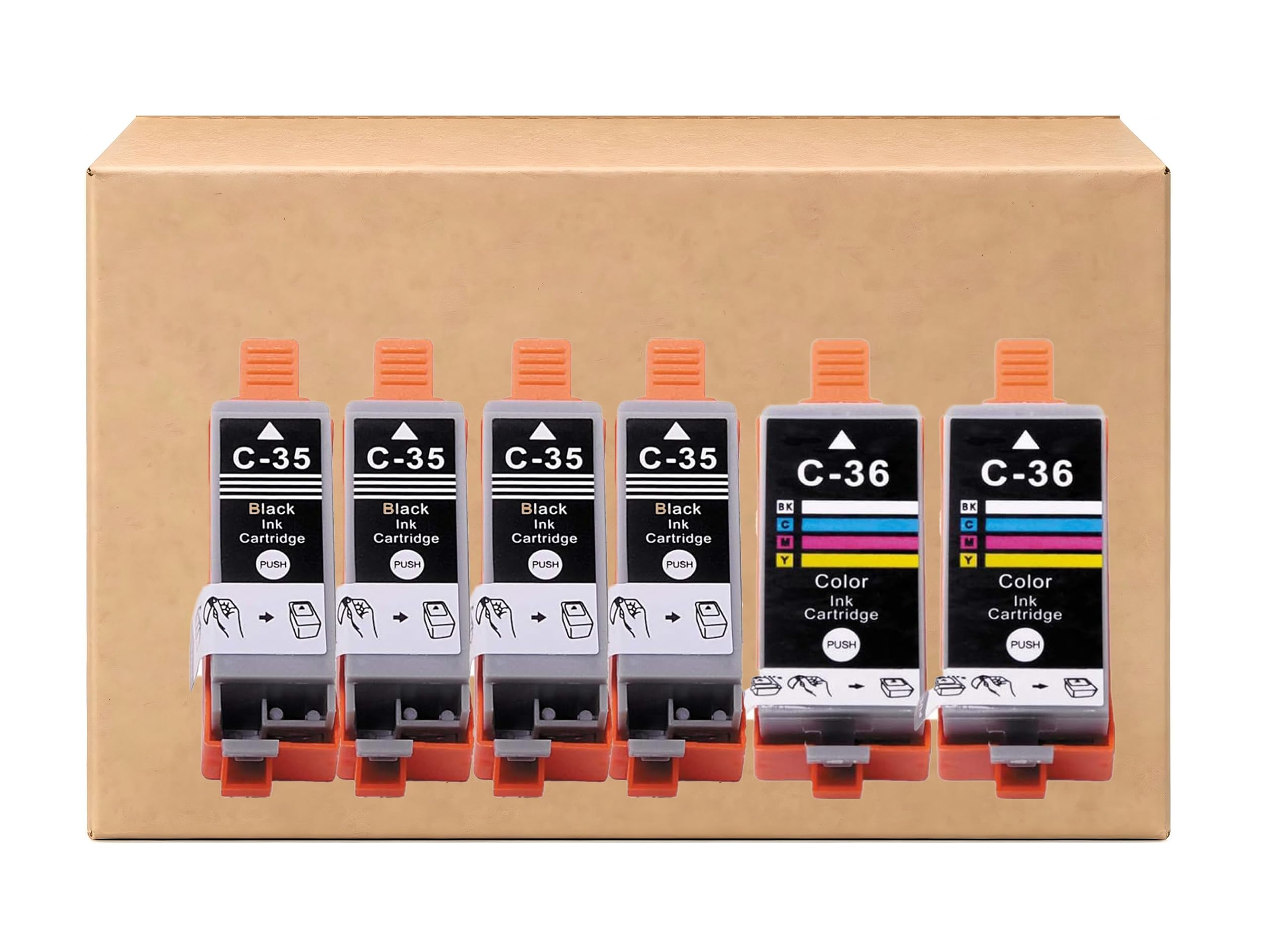 Photo 1 of Joyinks Compatible Ink Cartridges Replacement for Canon 35 36 Ink PGI-35 CLI-36 Ink Cartridges (4X Black, 2X Tri-Color)