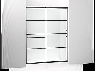 KOHLER Elate™ Tall Sliding Shower Door, 75-1/2-in H X 56-1/4-59-5/8-in W, with Heavy 5/16-in Thick Crystal Clear Glass with Rectangular Grille Pattern