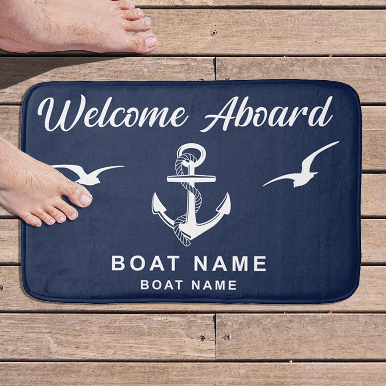 Personalized Aboard Boat Mat Custom Name Anchor