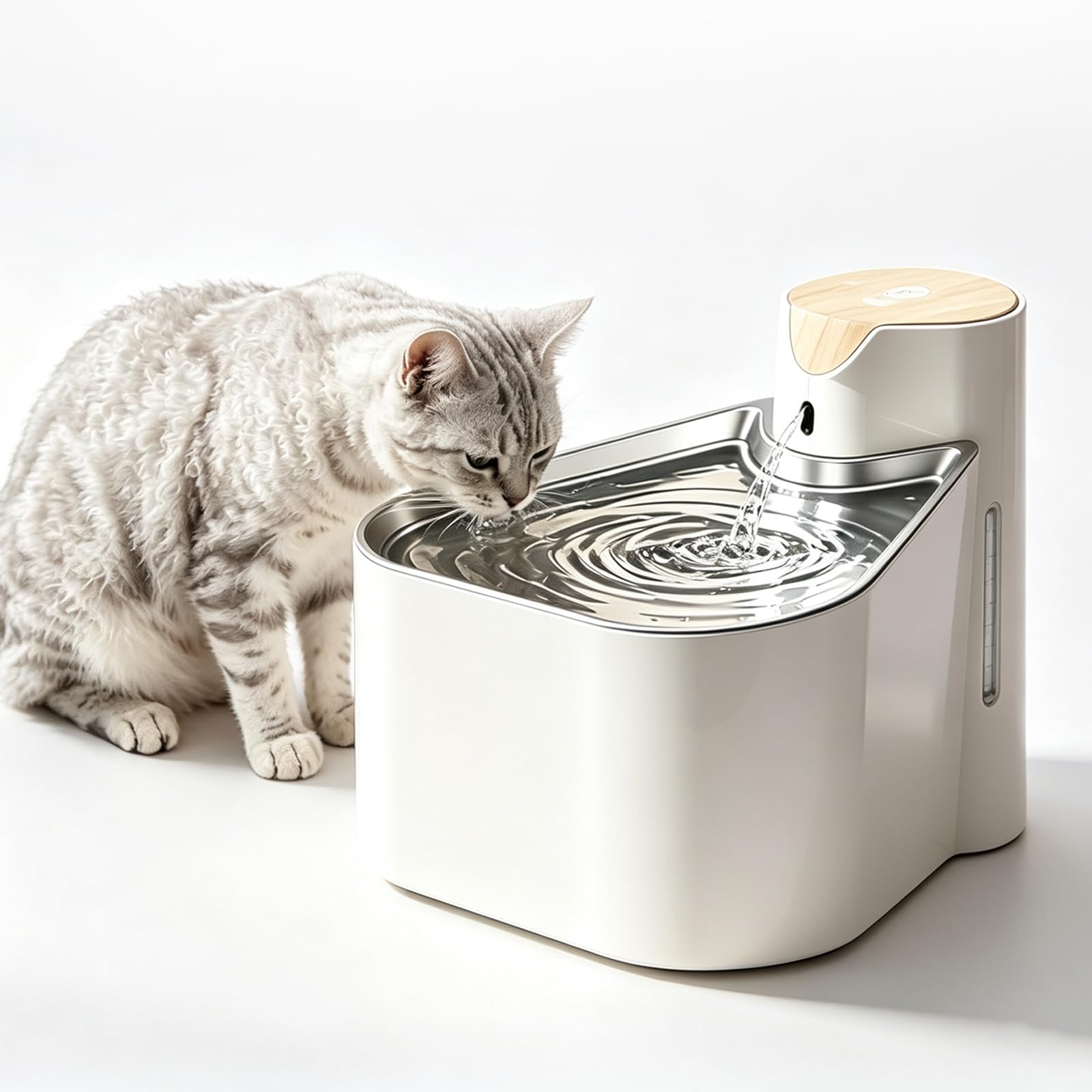 Katzentrinkbrunnen Kabellos, Wiederaufladbarer USB Trinkbrunnen für Katzen mit 1,6 L Wassertank, Automatische Wasserquelle für Haustiere, Zuhause Balkon Outdoor (Beige)