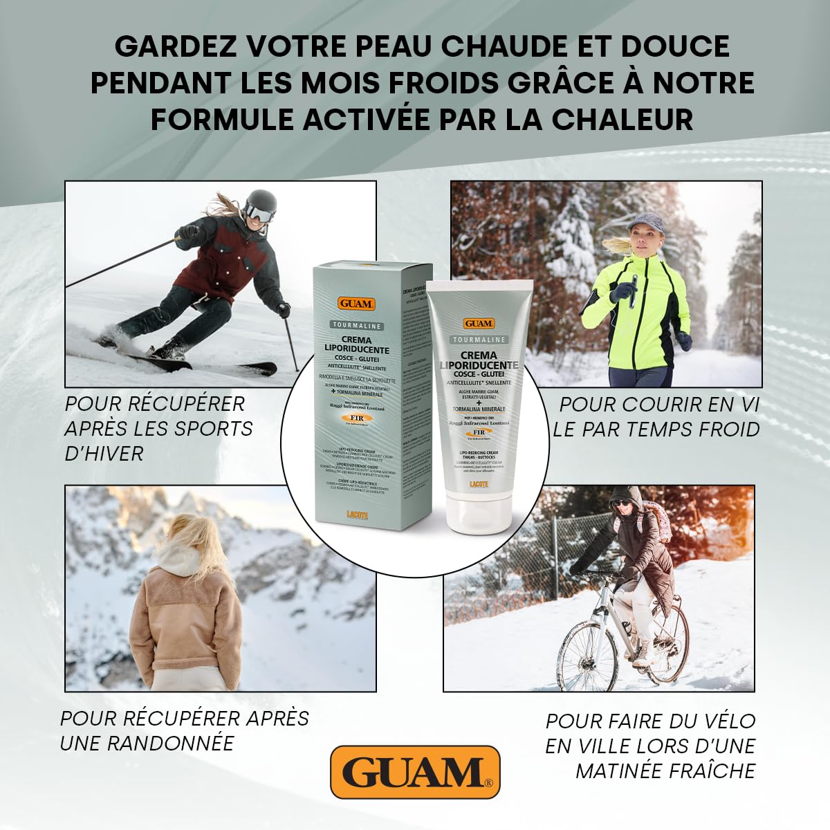 GUAM FIR Crème Amincissante Anticellulite Cuisses et Fesses - 200ml Crème Raffermissante à la Tourmaline Effet Chauffant Liporéducteur - Estompe l’Aspect de Cellulite, Favorise Fermeté et Élasticité