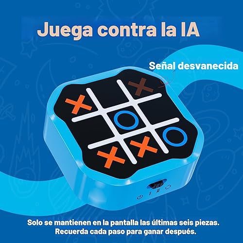 Miniatura 5 de Juego electrónico de Tic Tac Toe 3 en 1, juego digital de mano con modo silencioso, juguete de aprendizaje portátil para niños y adultos, azul (un