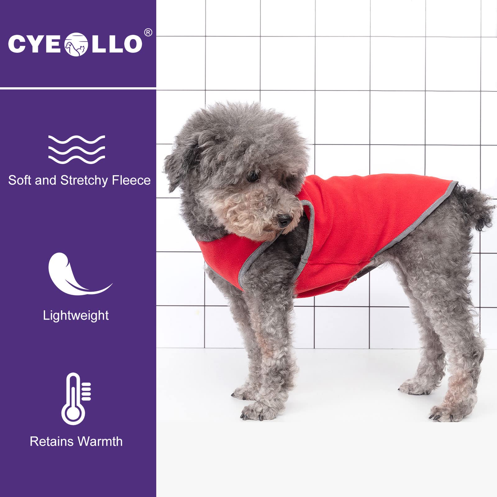 cyeollo Confezione da 2 maglioni in pile elasticizzati con strisce riflettenti, giacca leggera per cani di piccola taglia, rosso e grigio, L