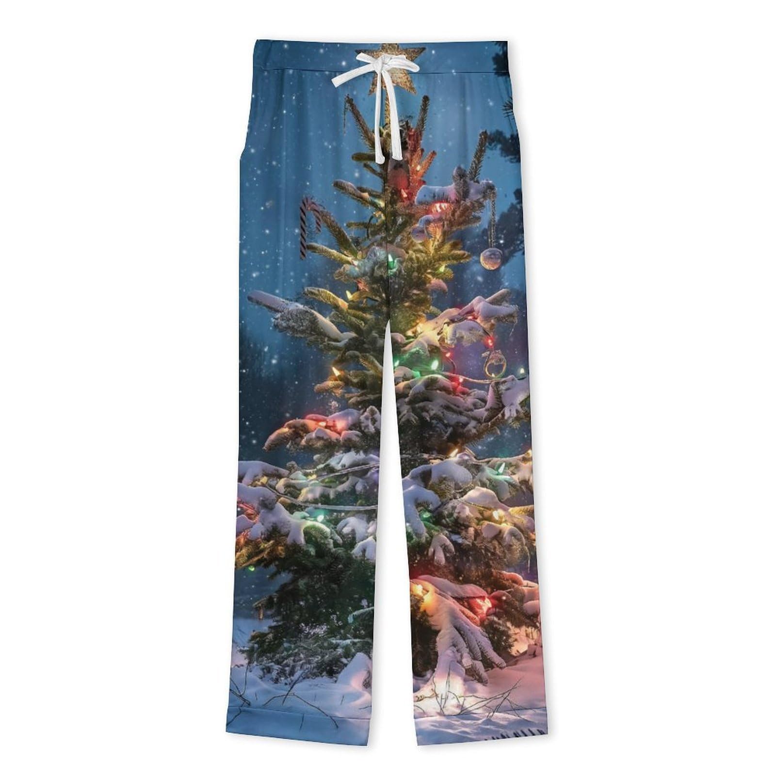 OLEETS Completo Pigiama da Uomo 2 Pezzi - Paesaggio Dell'Albero di Natale Top E Pantaloni in 2 Pezzi Pigiama Casual E Ampio A Maniche Lunghe Morbido Autunnale E Invernale.