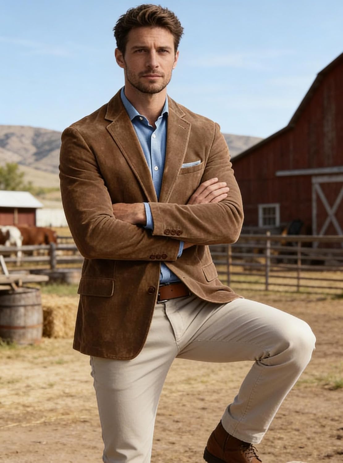 VENNYNG Men's Faux Suede Blazer Jacket Spring Fall Business Attire Party Fashion Casual Sport Coat Western - Image 7