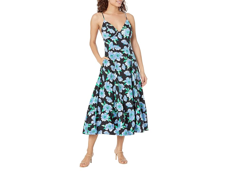 Free People Finer Things Printed Midi Dress (Black Combo) Women's Clothing INTERNATIONAL SHIPPING