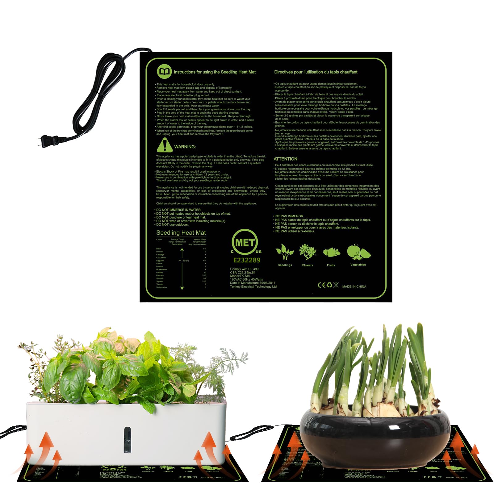 BORDEAG Tapis chauffant pour plantes, tapis chauffant avec thermostat, tapis chauffant pour semis, germination et animaux de compagnie, coussin chauffant pour température de serre pour plantes et