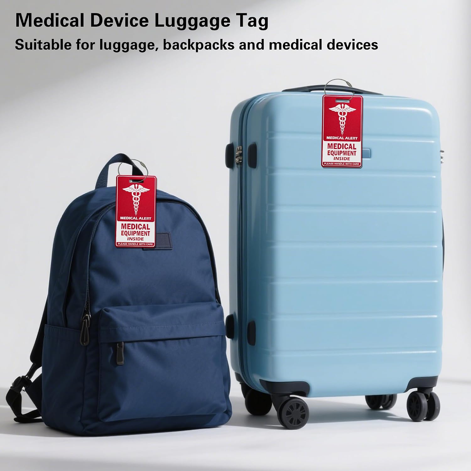 Medical Equipment Luggage Tag,Red and White with Steel Cable，Medical Id Tags for Travel image 2