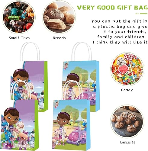 Miniatura 4 de ELZEM Paquete de 16 bolsas de papel para fiesta de Doc McStuffins, temáticas de Doc Girls para niños, cumpleaños, bolsas de dulces para niños y