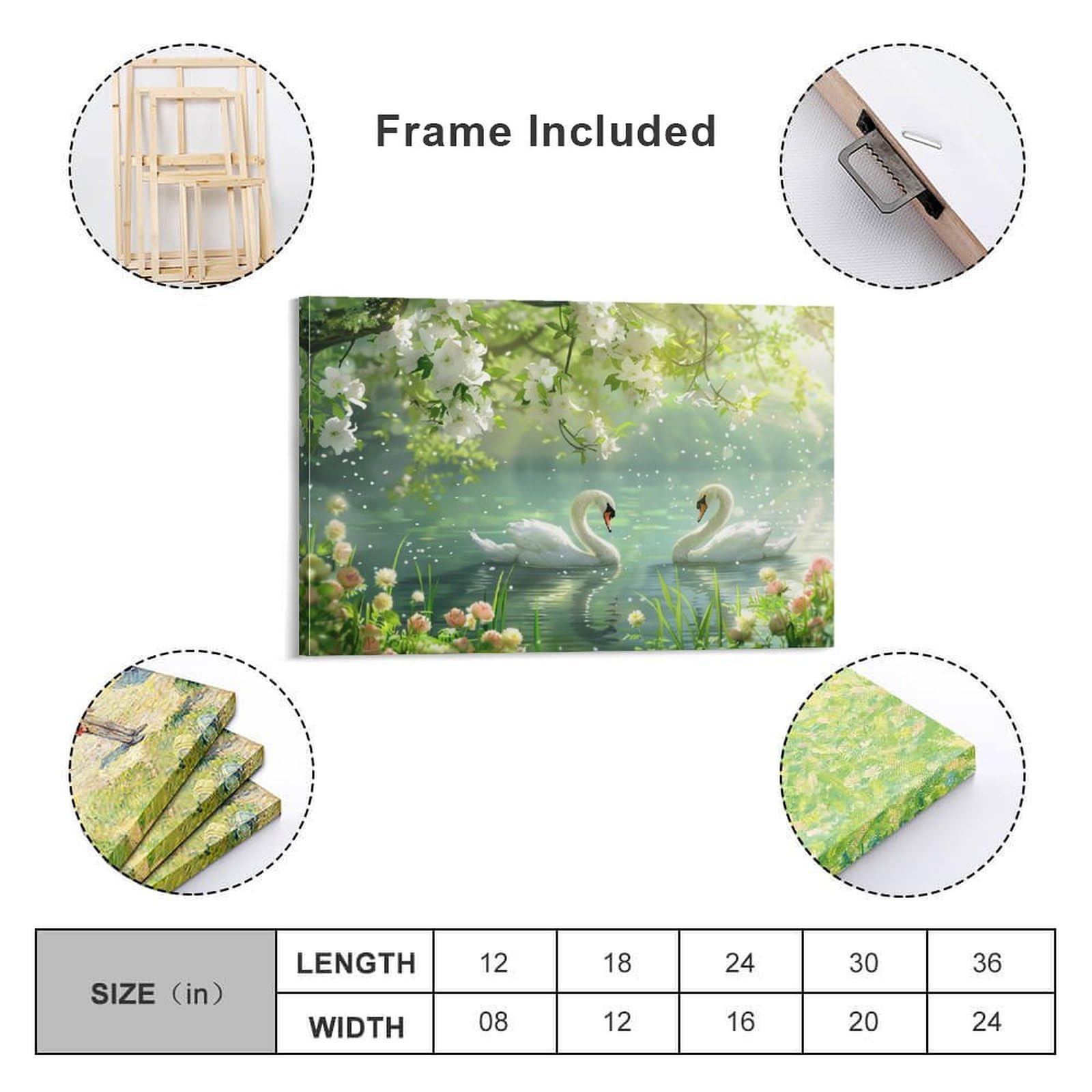 Amazon.co.jp: 絵画 春の湖畔で遊ぶ二羽の白鳥 アートパネル ポスター