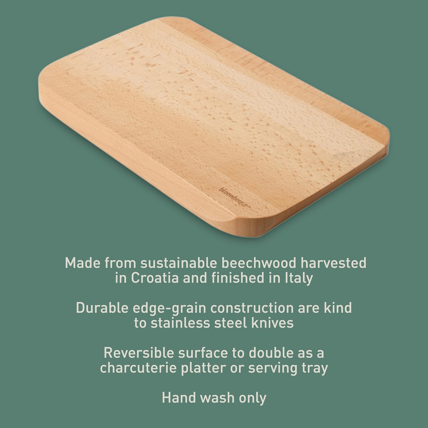Bloomhouse - Two Time Oprah's Favorite Things Winner - 12 x 8-Inch Italian Beech Wood Cutting Board – Made in Lake Como, Italy, Oil-Coated Small Chopping Board for Kitchen and Food Prep