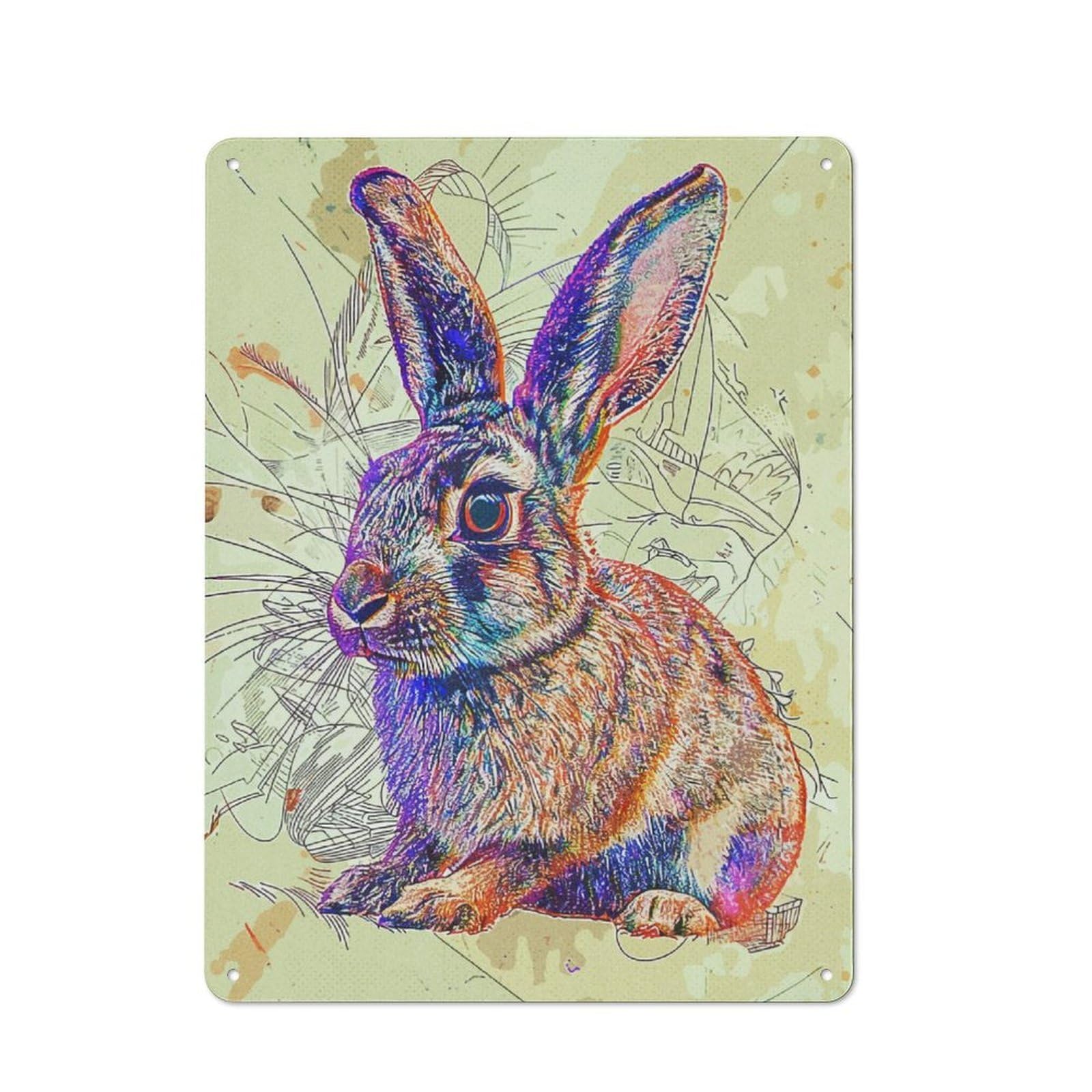 Bunny Art Rustic Metal Wall Decor 40x30cm, Decorative Metal Plaque for Shed, Garden Room, Porch Or Garage