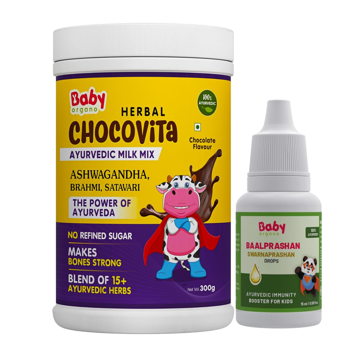 Babyorgano Combo Pack of Swarnaprashan Drop and Herbal Chocovita 300g- 100% Ayurvedic - Immunity Booster for Kids - Chocolate Flavor Milk Drink Mix Powder FDCA Approved (B0BK697B91) Amazon Price History, Amazon Price Tracker
