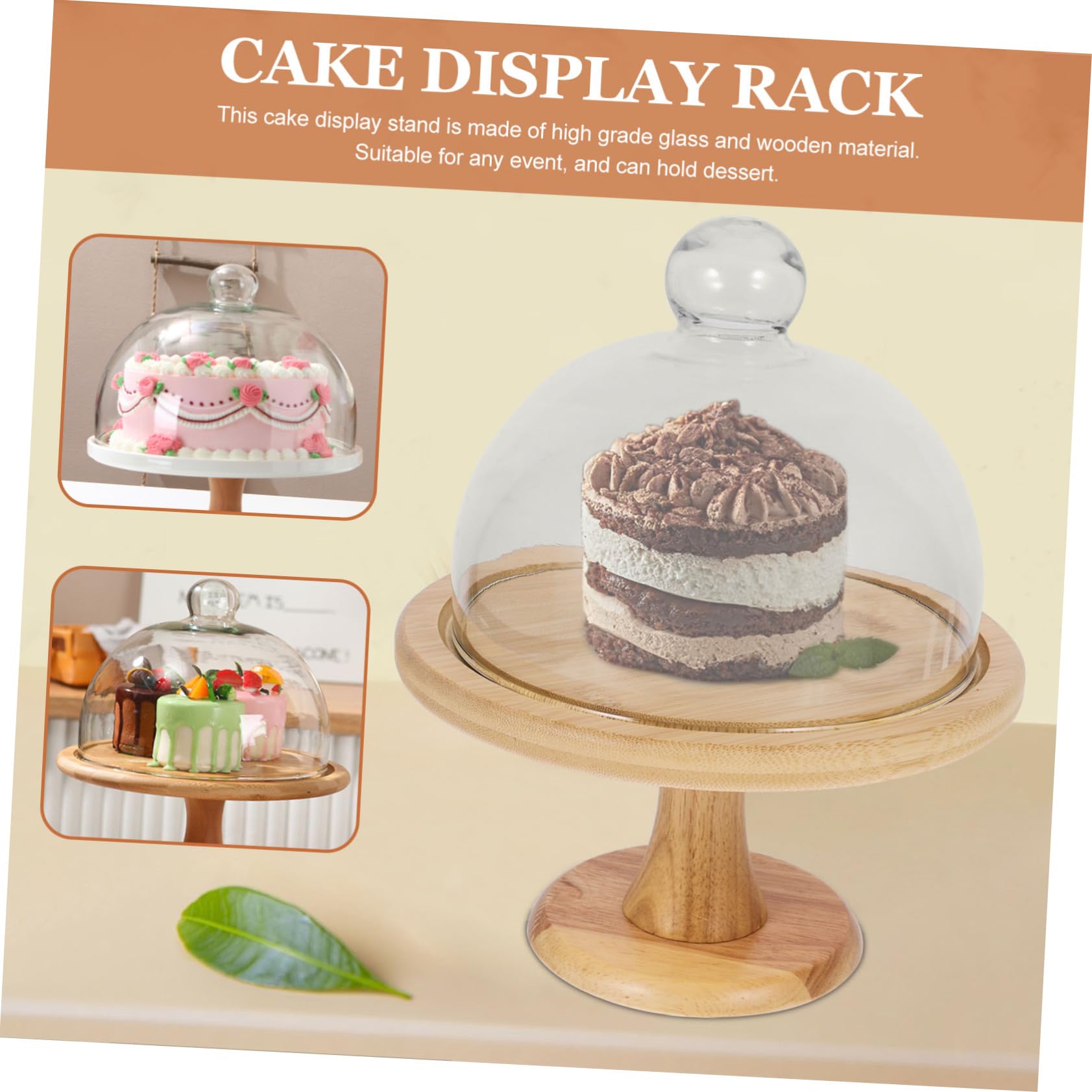 Cabilock 1 Juego Molde Alto para Pasteles Soporte De Pastel De Vidrio con Cúpula Decoración Mini Comida Pasteles De Merienda Pedestal Quesos Servidor De Madera Mesa Vaso De Papel