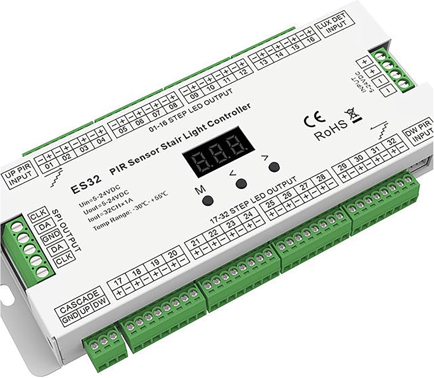 LED Motion Sensor Light Controller Kit, Stair Light Controller Kit, 6 Run Modes 32CH Output Infrared Control, PIR Sensor for Single Color COB LED Strip