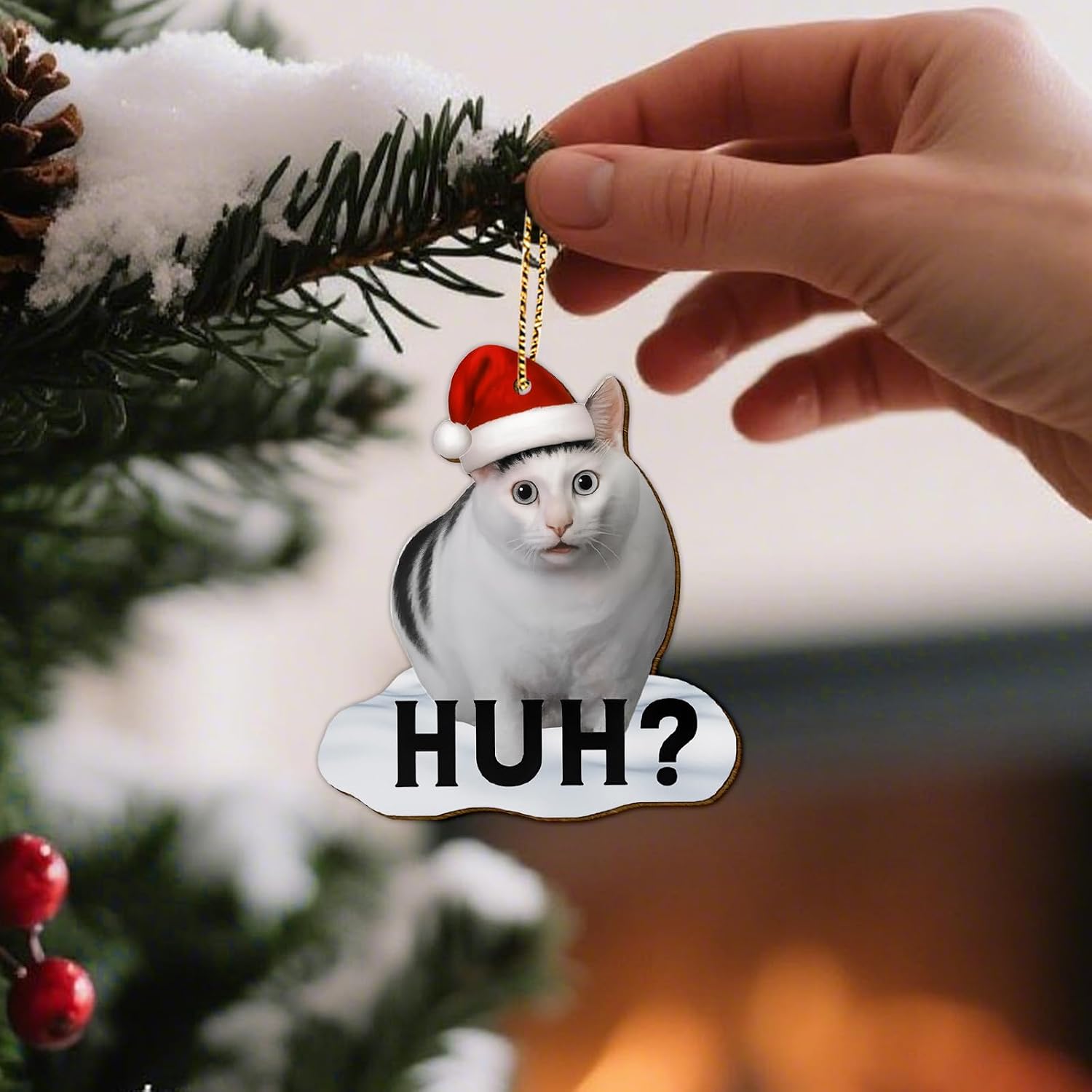 Funny Cat Wooden Ornament 2025 – Huh Meme Christmas Tree Decor for Cat Lovers, Men Women Unisex image 4
