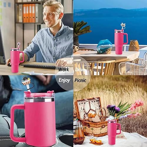 Miniatura 6 de Stanley - 10 tapas de paja para gatos compatibles con vasos Stanley de 30 y 40 onzas, protectores de popote reutilizables, fundas de silicona