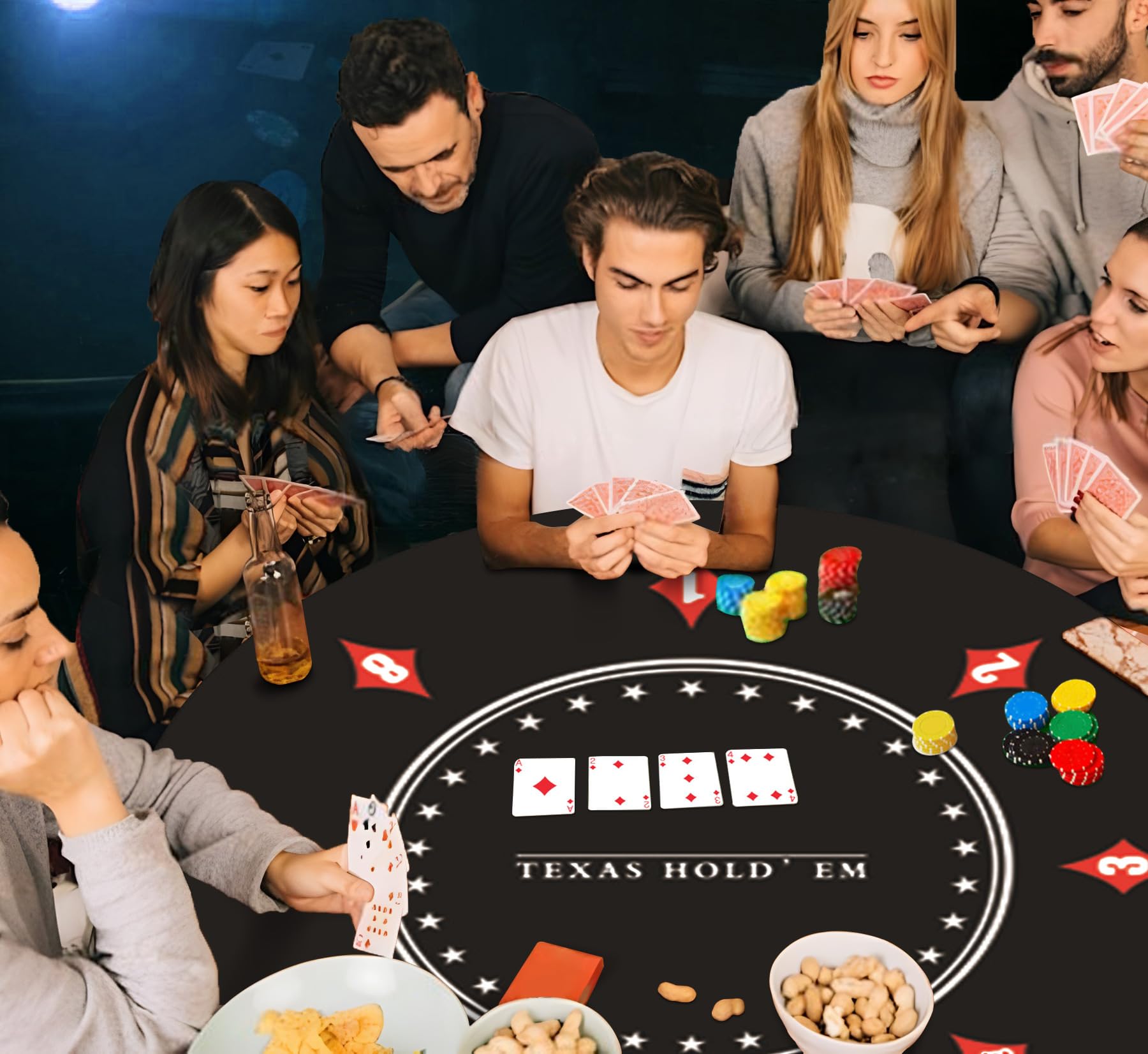 Texas Holdem Alfombra de póquer 60/80/100/120/140 cm, Redonda, portátil, Alfombra de póquer, diseño Decorativo para 8 Jugadores, diseño de Juego
