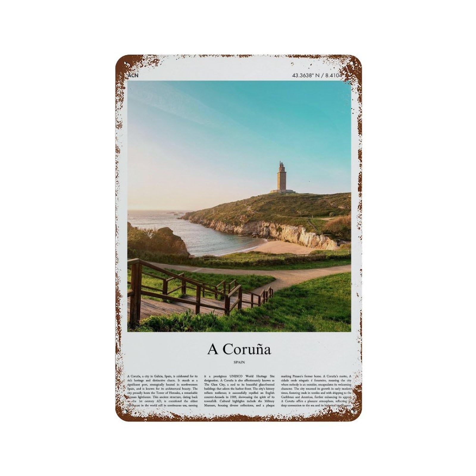 xiaoxiaoshen A Coruña Spain City Scenery Wall Decor Art Metal Tin Poster Modern Home Decor Art Home Bar Shop Decorations Vintage Sign 30x20cm