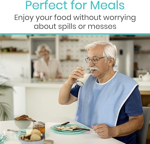 Miniatura 10 de Vive Baberos para adultos, juego de delantal impermeable para hombres y mujeres para comer con correa ajustable, lavable y reutilizable de tela de
