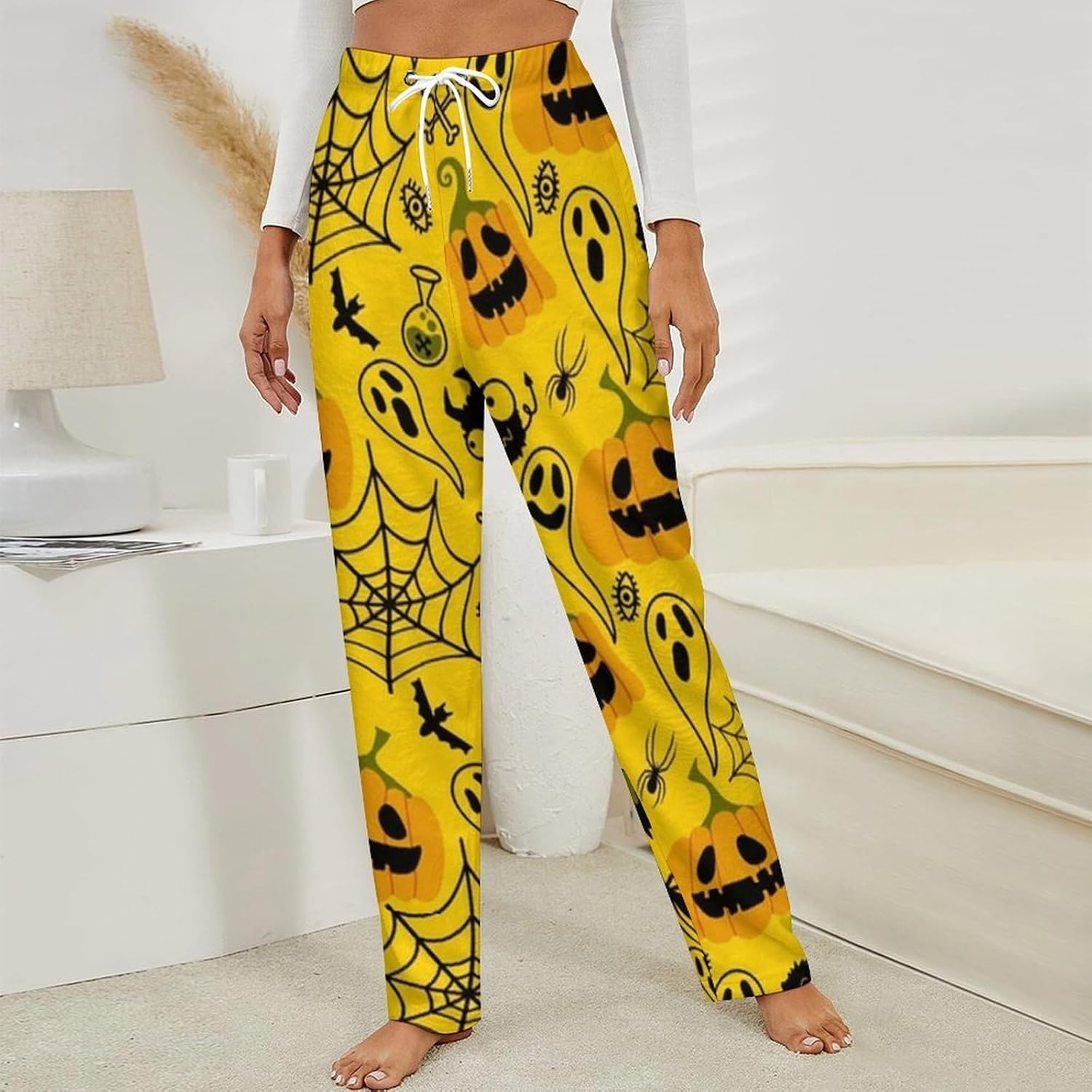 Pumpkin Yellow Pajama Bottoms Womans Home Bottom Casual Sweatpants Drawstring Sweatpant Loose Cycling Pants Breatha